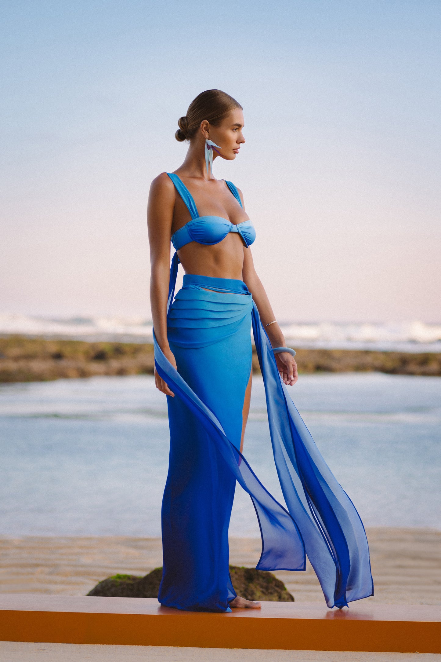 THE BLUE OMBRE DRAPE SKIRT